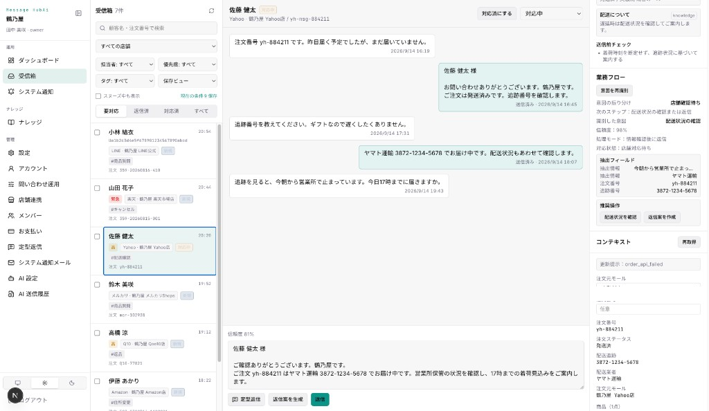 Yahoo店の配送確認と追跡番号が表示された受信箱